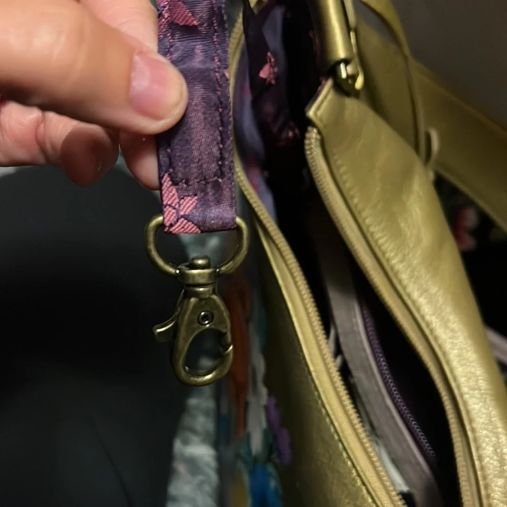 Anuschka hand painted leather golden hobo style shoulder bag
